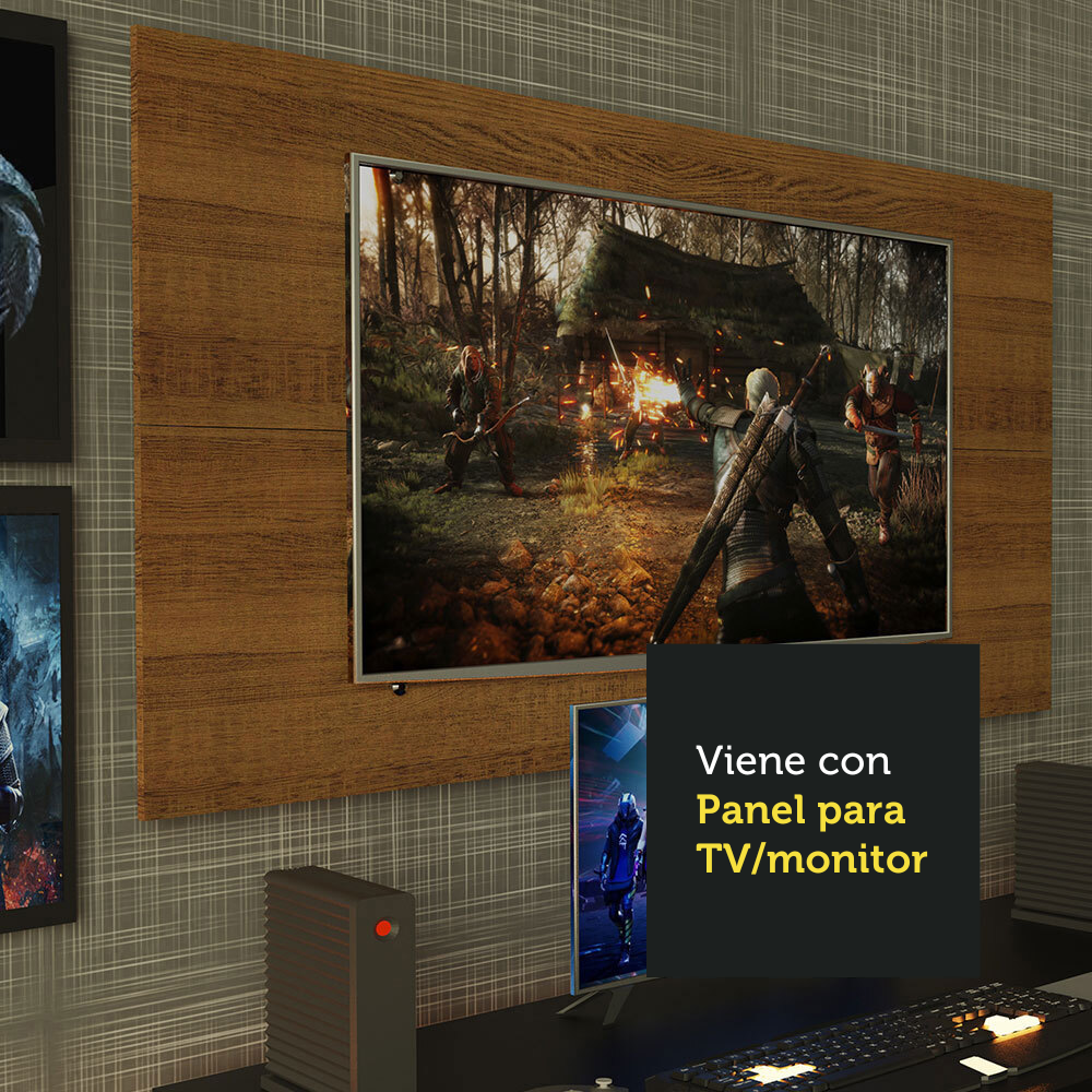 Escritorio Gamer Moderno + Panel para TV Hasta 50 Pulgadas