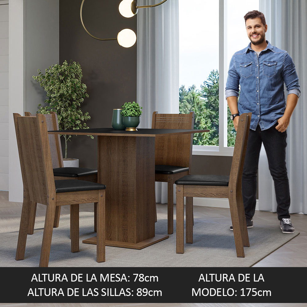 Juego de Comedor Samara con 4 Sillas Marrón/Negro