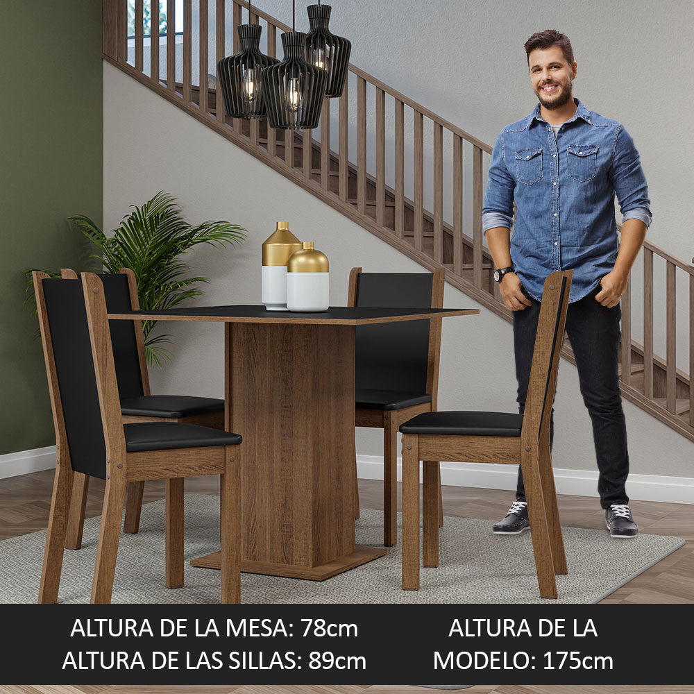 Juego de Comedor Briana con 4 Sillas Marrón/Negro