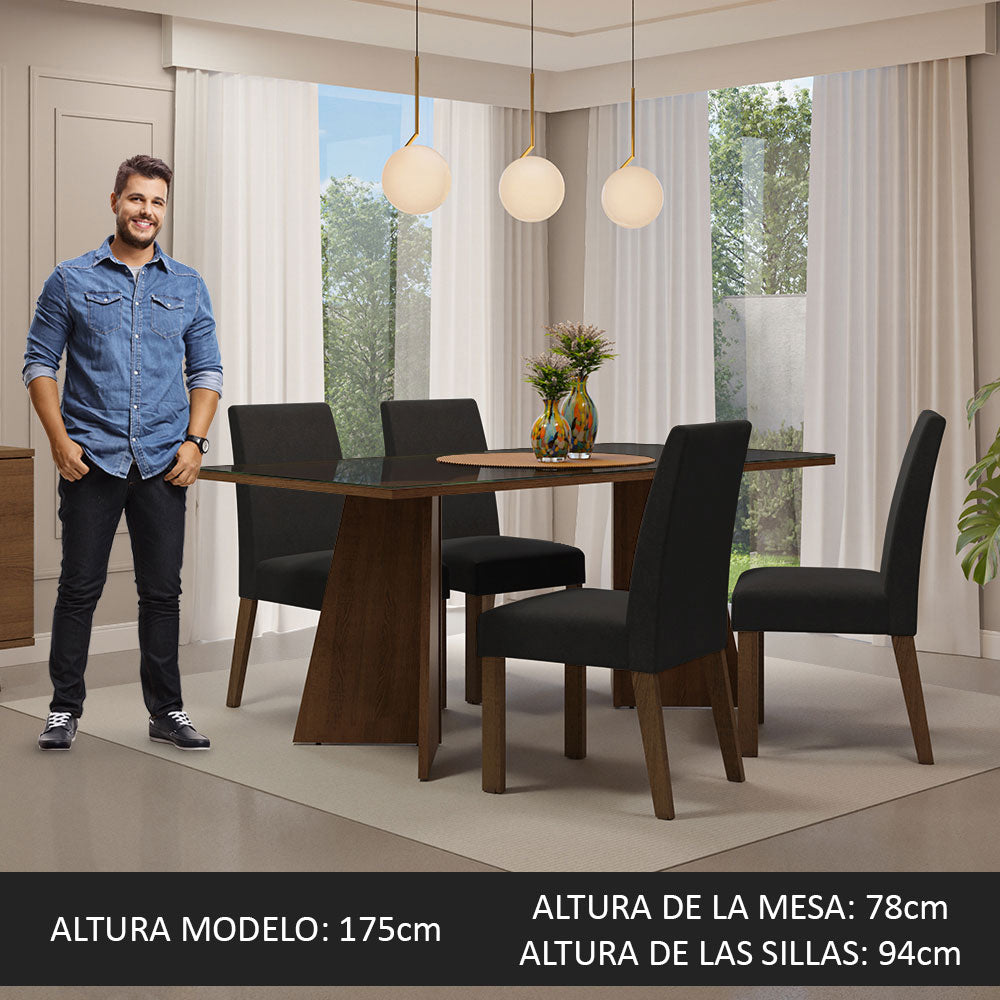 Juego de Comedor Taylor con 4 Sillas - Tablero de Madera y Cristal Marrón/Negro/Oxford