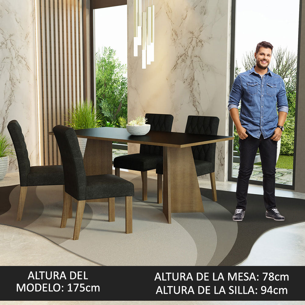 Juego de Comedor Ruby con 4 Sillas Marrón/Negro/Oxford