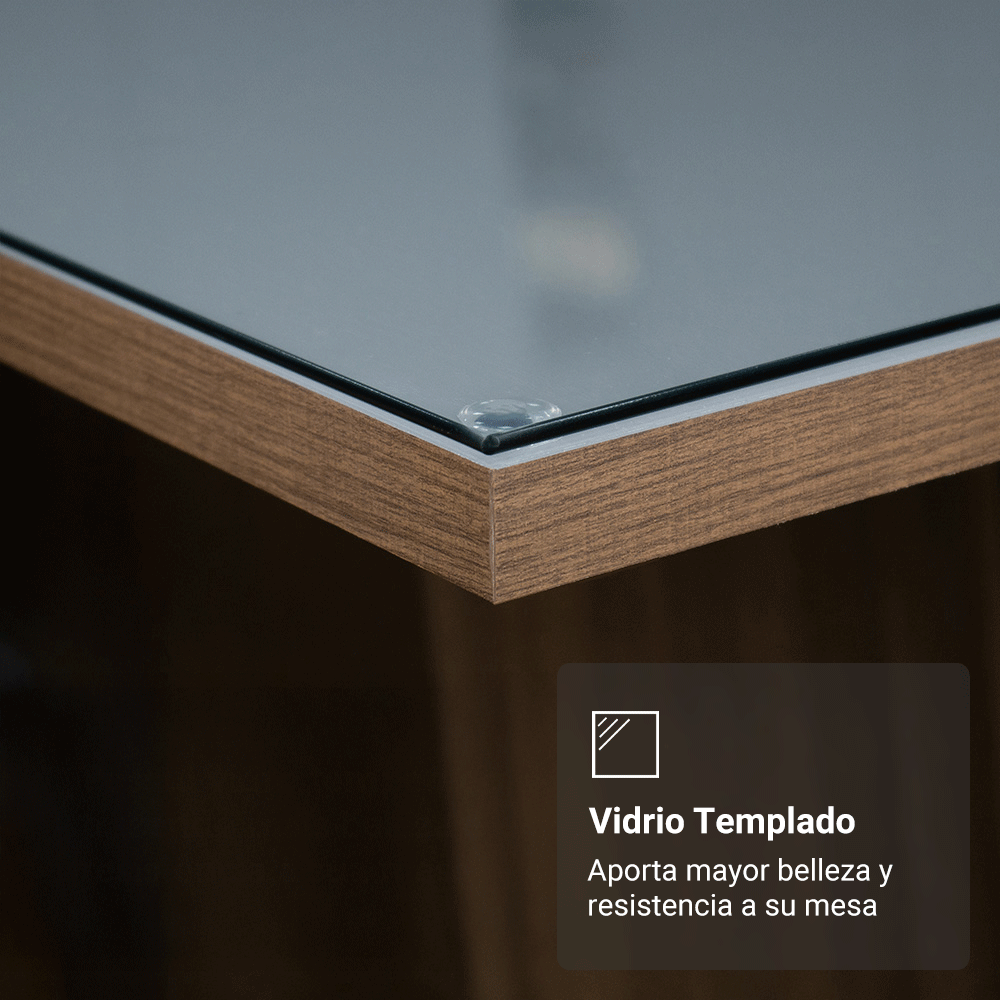 Juego de Comedor Porto con 4 Sillas - Tablero de Madera y Cristal Marrón/Gris/Plateado