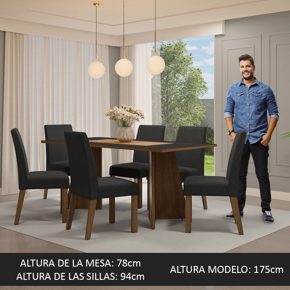 Juego de Comedor Simone con 6 Sillas Marrón/Negro/Oxford