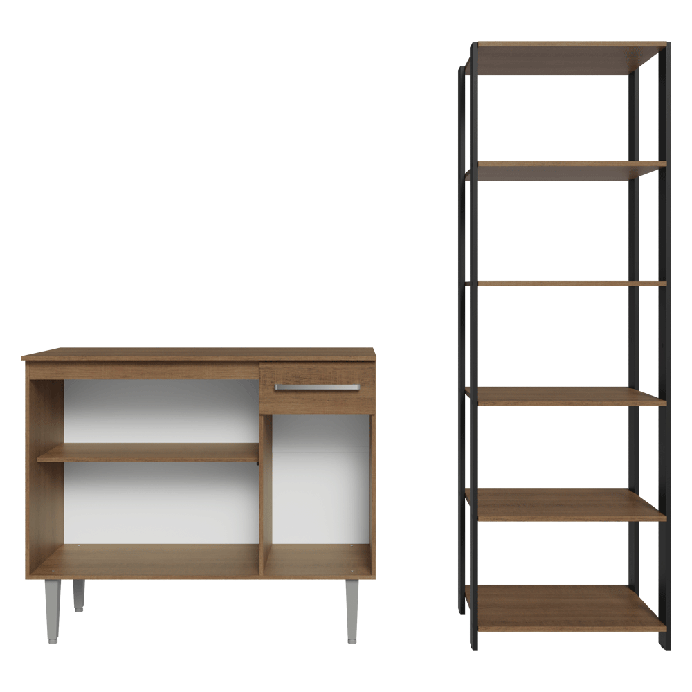 Kit Mueble de Cocina Bajo 1.05 m + Estante Organizador Multiuso 5 Niveles Marrón