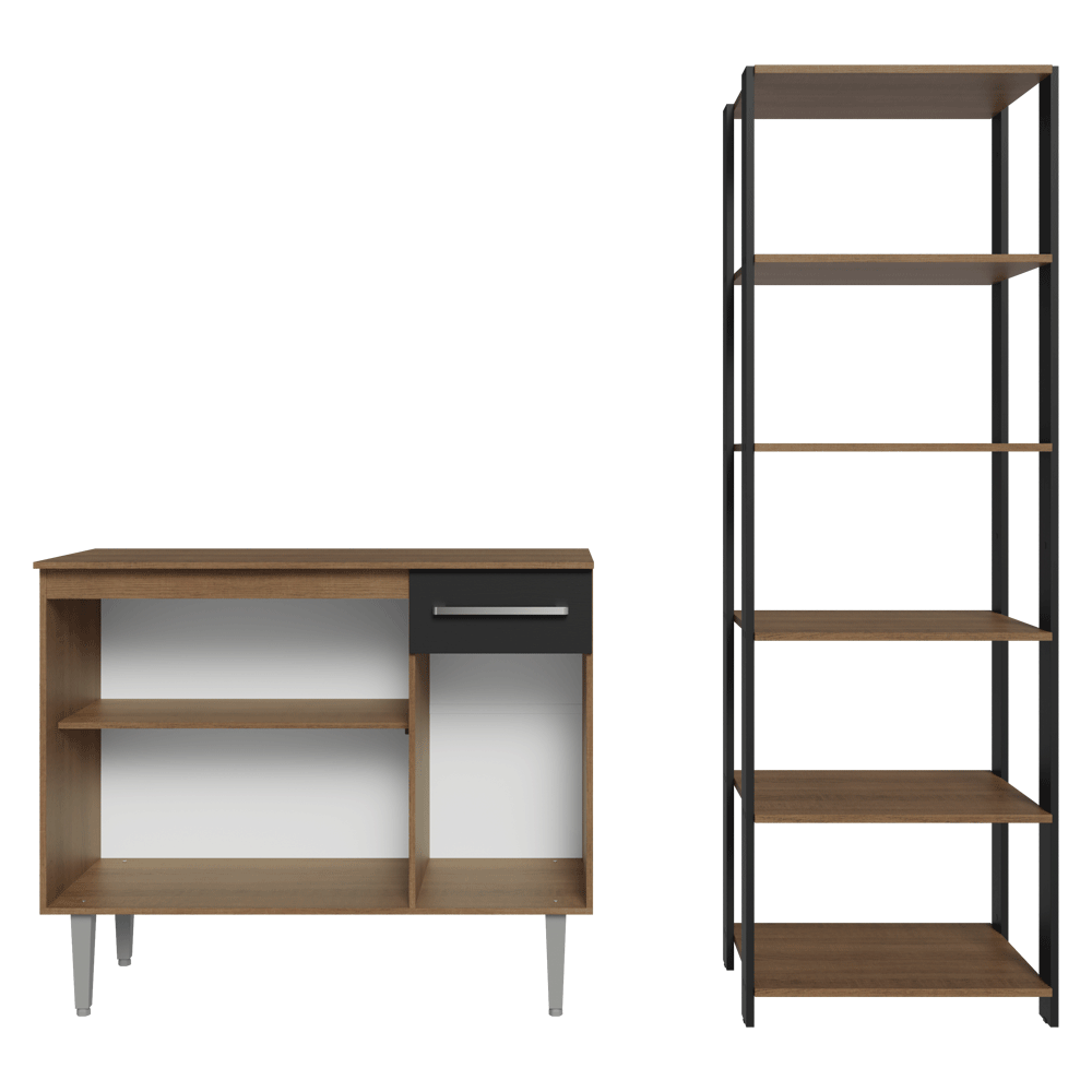 Kit Mueble de Cocina Bajo 1.05 m + Estante Organizador Multiuso 5 Niveles Marrón/Negro