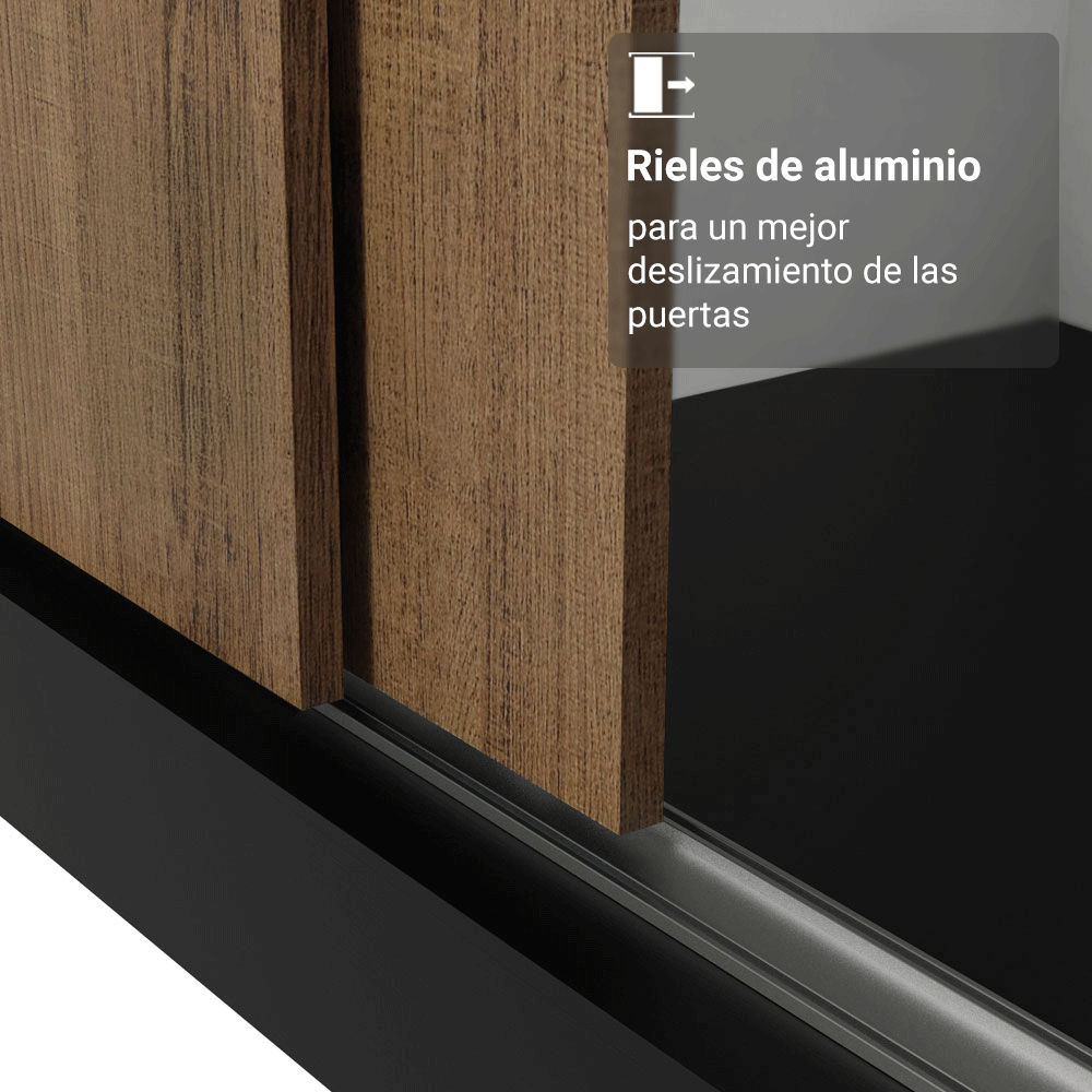 Clóset Monaco 3 Puertas Corredizas 1 Espejo Negro/Marrón 170 cm x 205 cm x 51 cm