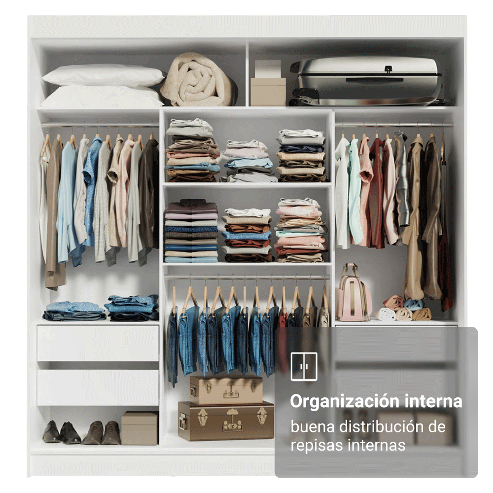 Clóset Reno 3 Puertas Corredizas 1 Espejo Blanco/Negro 180 cm x 205 cm x 54 cm
