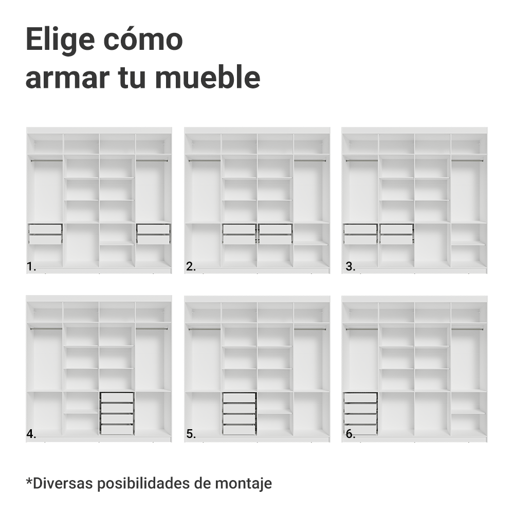 Closet Venus 8 Puertas 4 Cajones 2 Barrales BlancoNegro