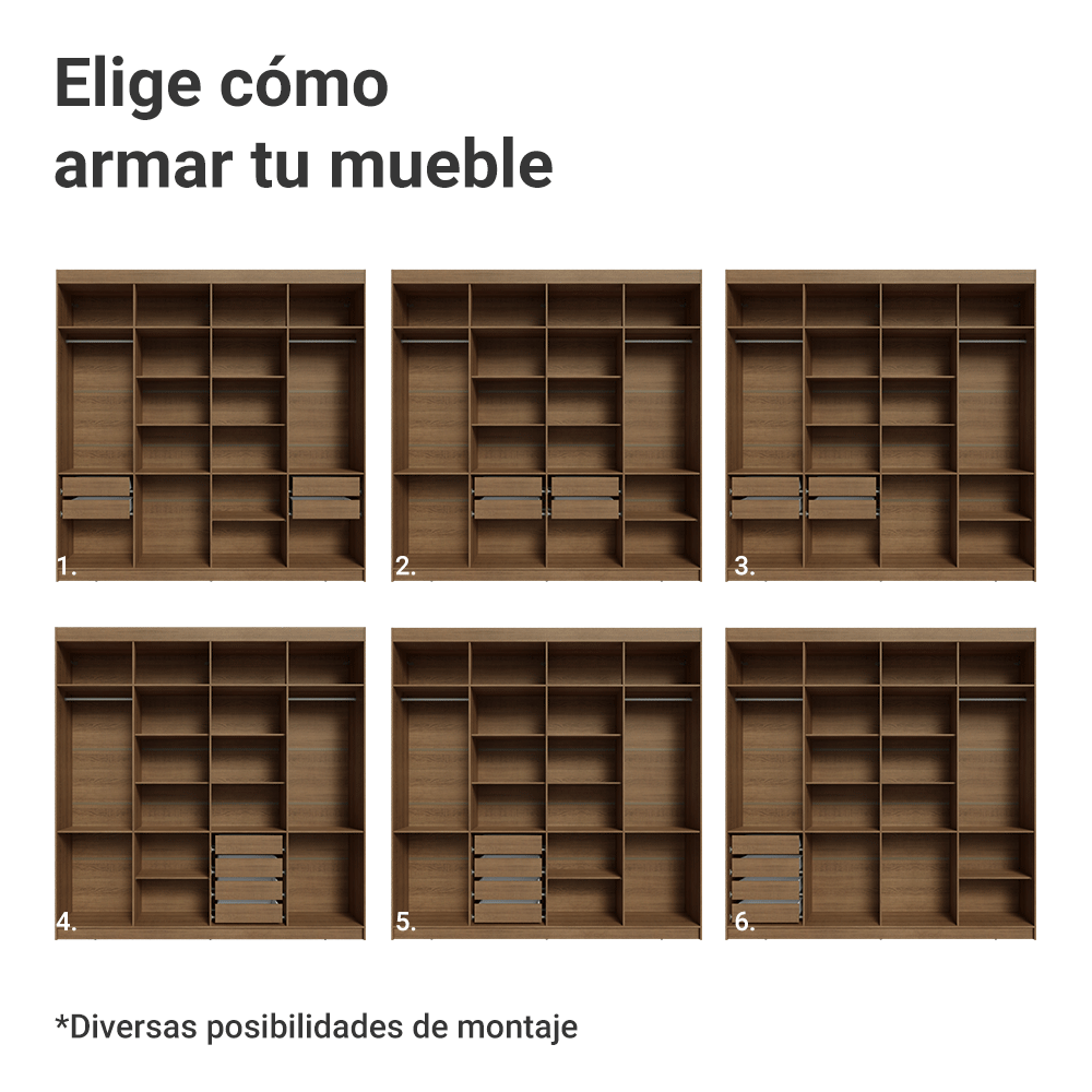 Closet Venus 8 Puertas 4 Cajones 2 Espejos MarrónCrema