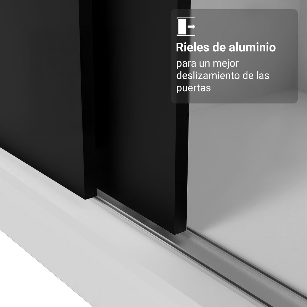 Clóset Nobre 3 Puertas Corredizas 1 Espejo Blanco/Negro 205 cm x 170 cm x 51 cm