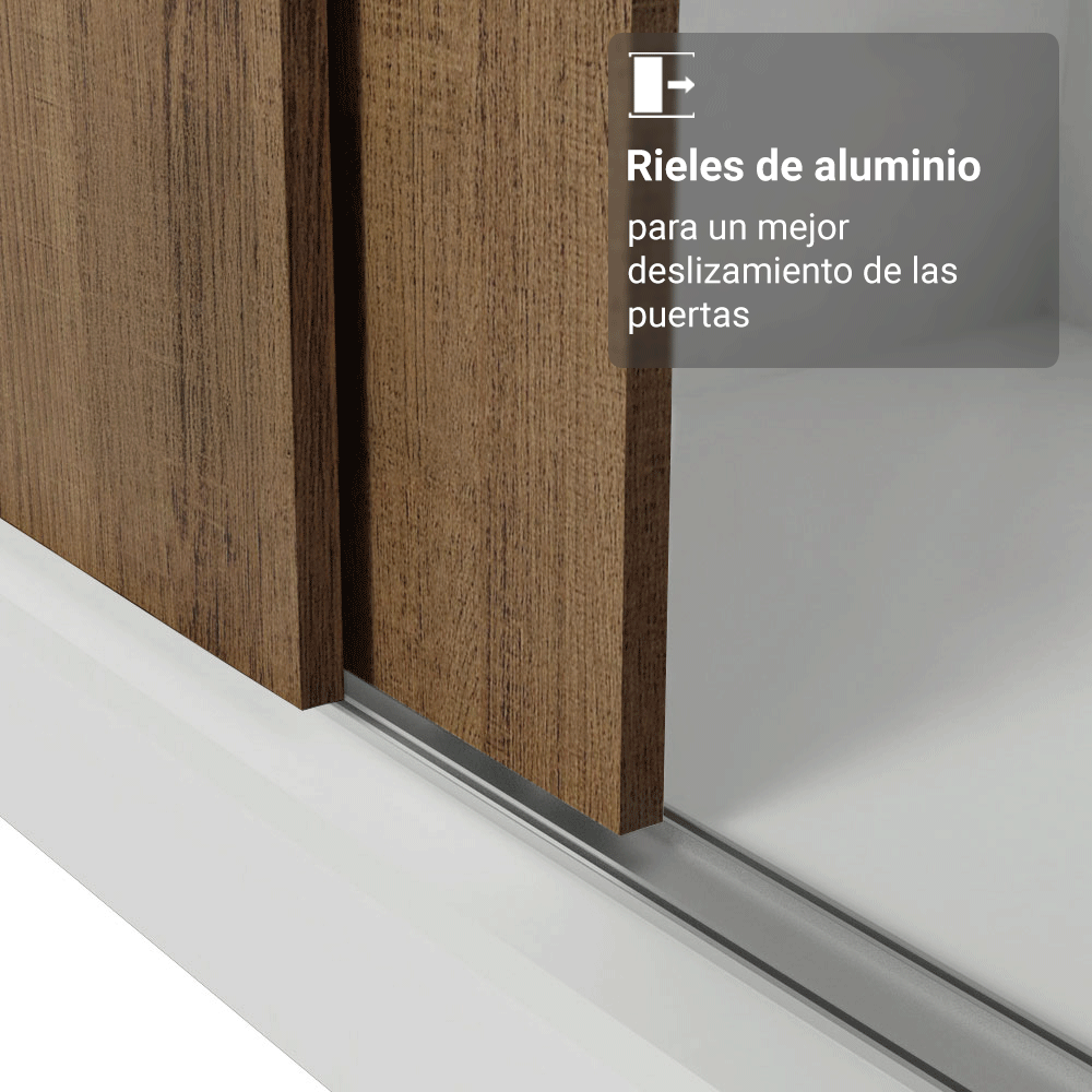 Clóset Nobre 3 Puertas Corredizas Blanco/Marrón 205 cm x 170 cm x 51 cm