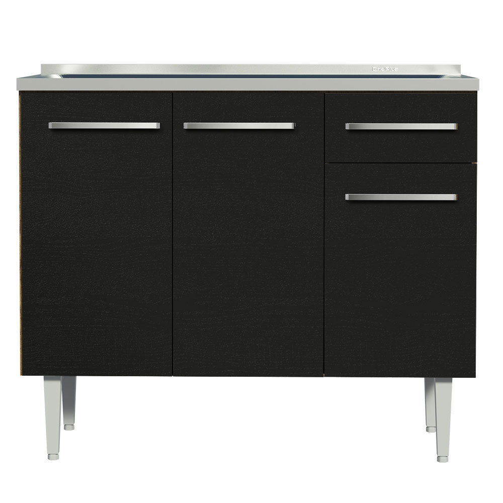 Mueble de Cocina Bajo Emilly 1.05 m con Mesón de Acero Marrón/Negro