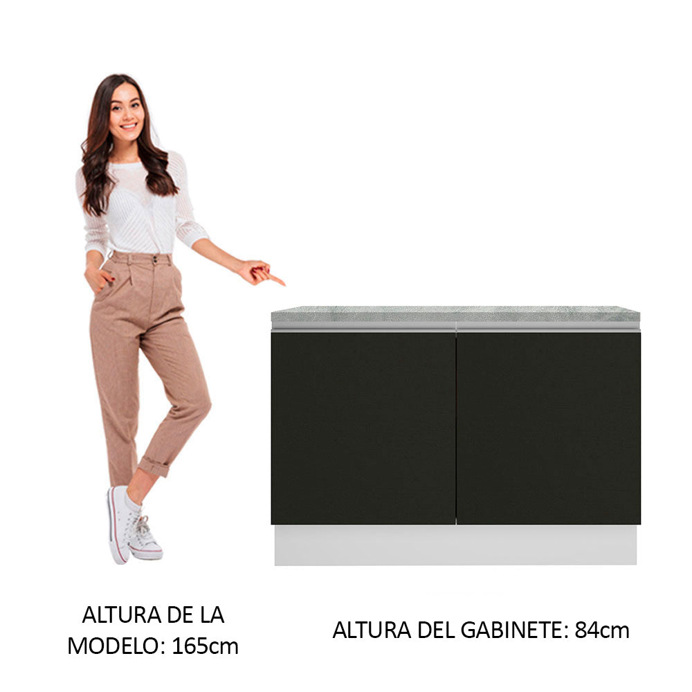 Mueble de Cocina Bajo Glamy 1.20 m 2 Puertas con Encimera Blanco/Negro
