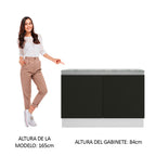 Mueble de Cocina Bajo Glamy 1.20 m 2 Puertas con Encimera Blanco/Negro