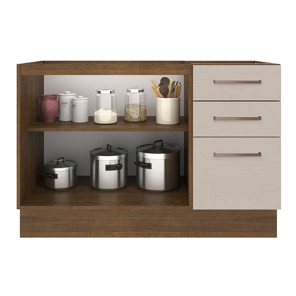Mueble de Cocina Bajo Agata 1.20 m 2 Puertas 3 Cajones Marrón/Crema
