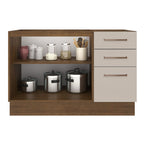 Mueble de Cocina Bajo Agata 1.20 m 2 Puertas 3 Cajones Marrón/Crema