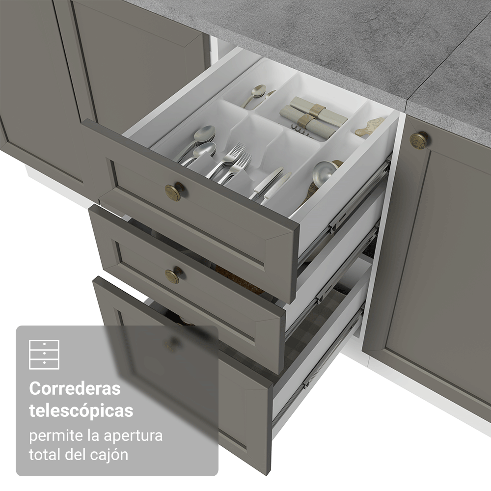 Mueble de Cocina Bajo Vik 1.20 m 2 Puertas 3 Cajones con Encimera Blanco/Gris