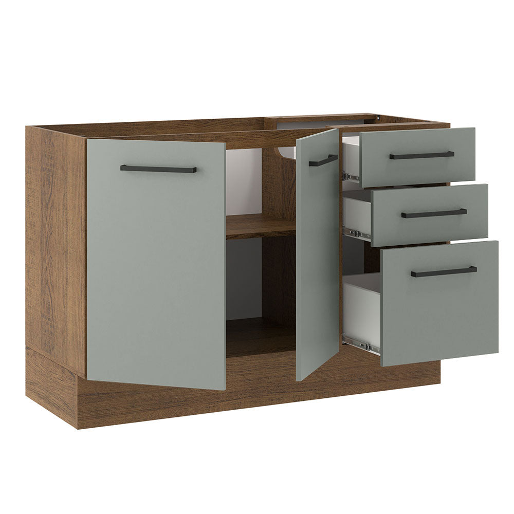 Mueble de Cocina Bajo Agata 1.20 m 2 Puertas 3 Cajones Marrón/Gris