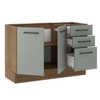 Mueble de Cocina Bajo Agata 1.20 m 2 Puertas 3 Cajones Marrón/Gris