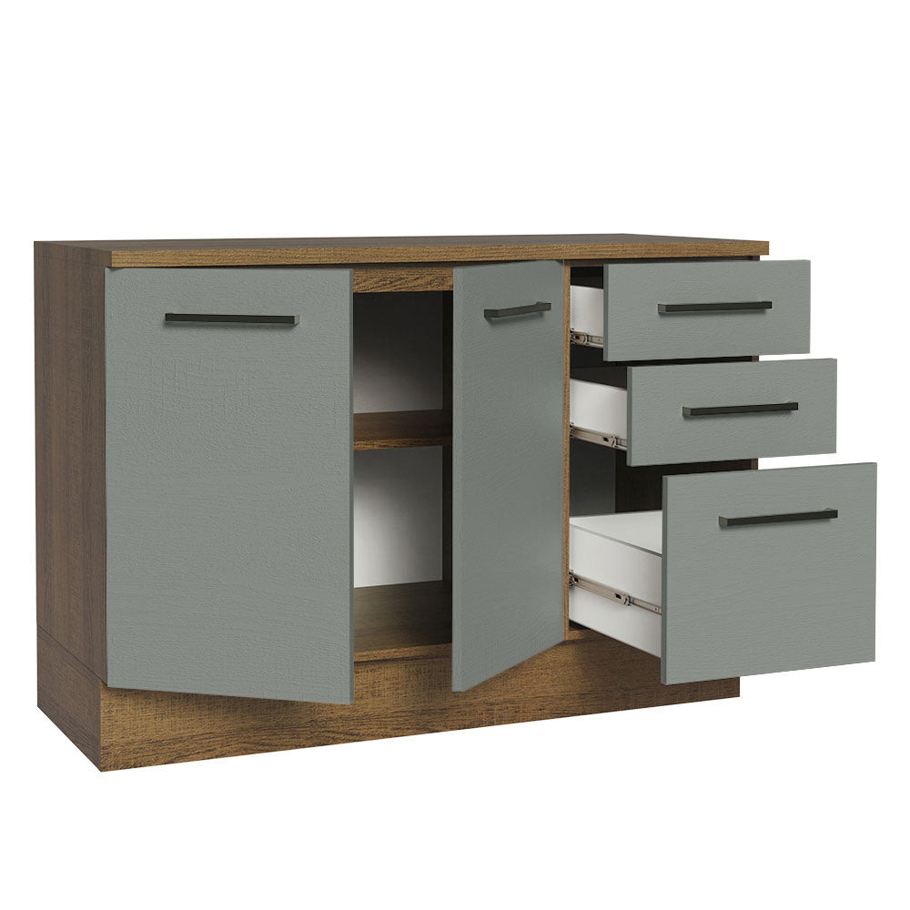 Mueble de Cocina Bajo Agata 1.20 m 2 Puertas 3 Cajones con Encimera Marrón/Gris
