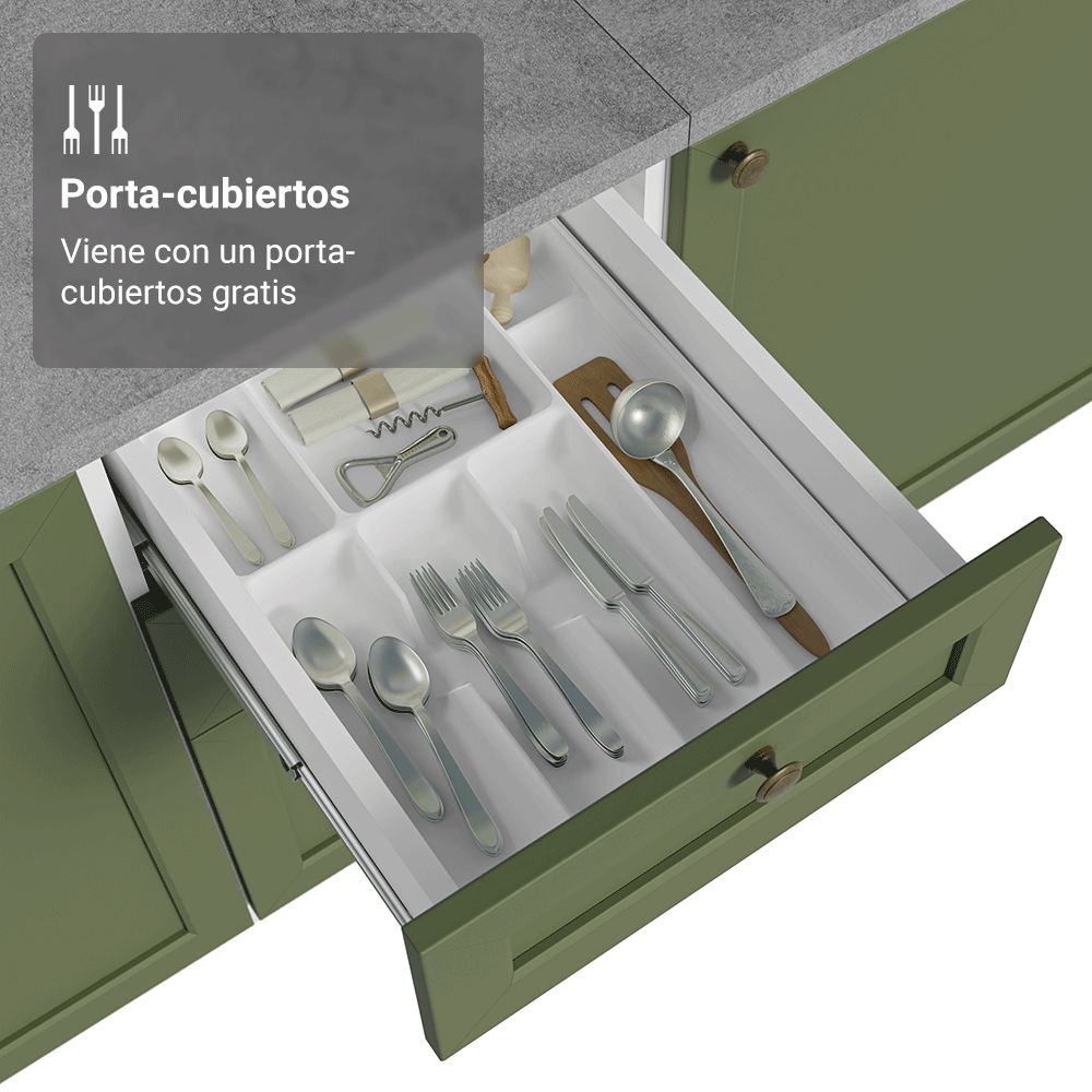 Mueble de Cocina Bajo Vik 1.20 m 2 Puertas 3 Cajones con Encimera Blanco/Verde