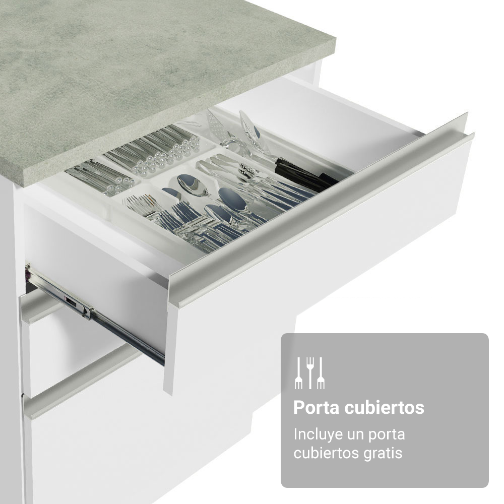 Mueble de Cocina Bajo Glamy 1.50 m 2 Puertas 2 Cajones con Encimera Blanco