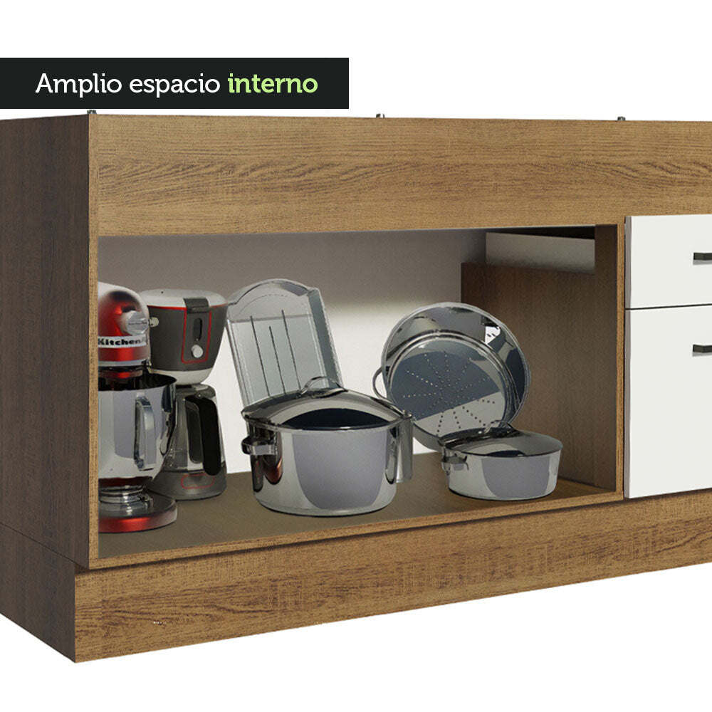 Mueble de Cocina Bajo Agata 1.50 m 2 Puertas 2 Cajones Marrón/Blanco