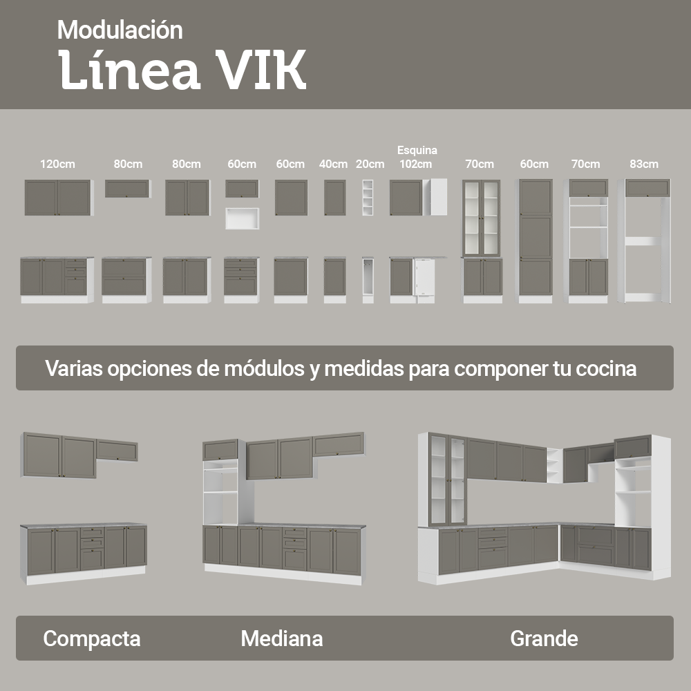 Mueble de Cocina para Nevera Vik 1 Puerta Abatible Blanco/Gris