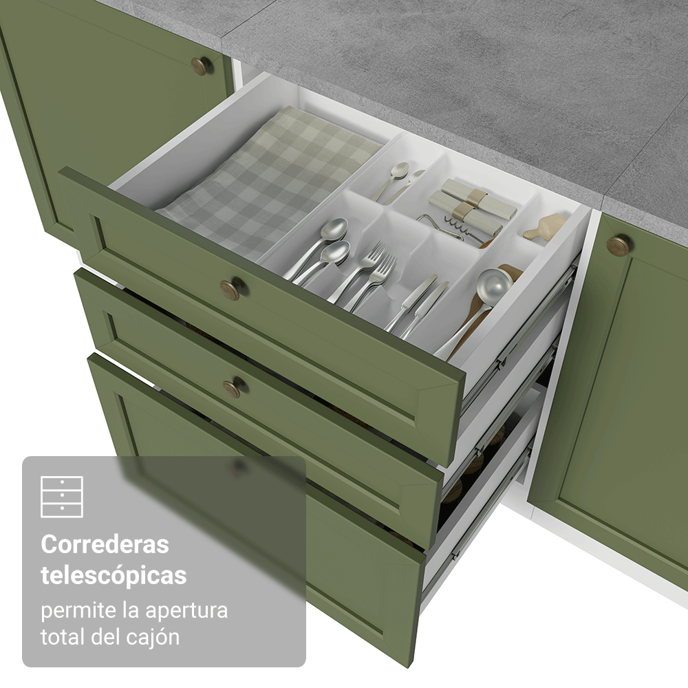 Cocina Integral de Esquina Vik 4.00 m Blanco/Verde 01