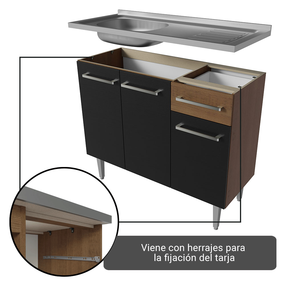 Cocina Integral Emilly 2.30 m con Mesón de Acero 10