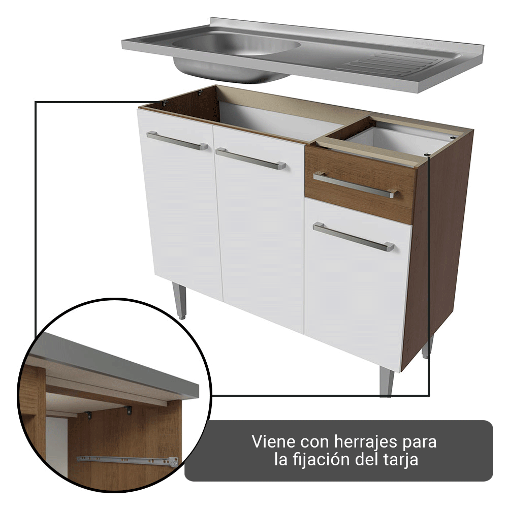 Cocina Integral Emilly 2.30 m con Mesón de Acero 10