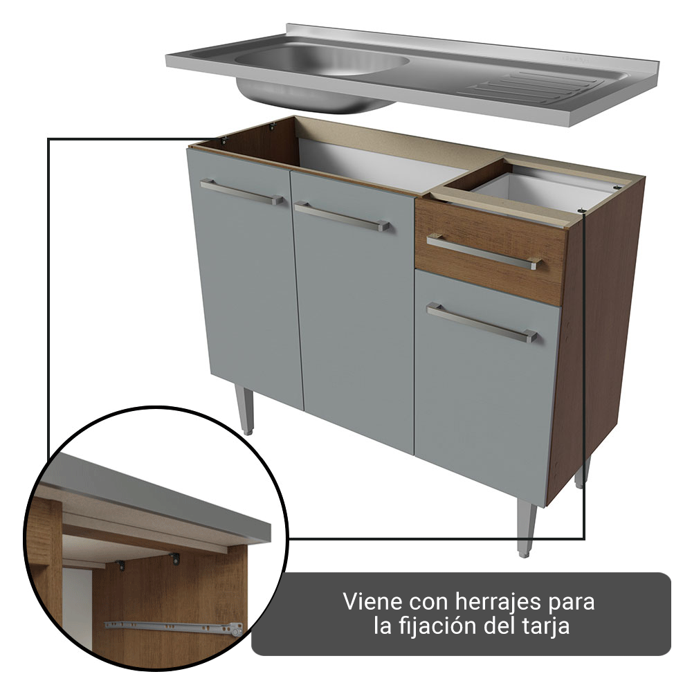 Cocina Integral Emilly 2.30 m con Mesón de Acero 12