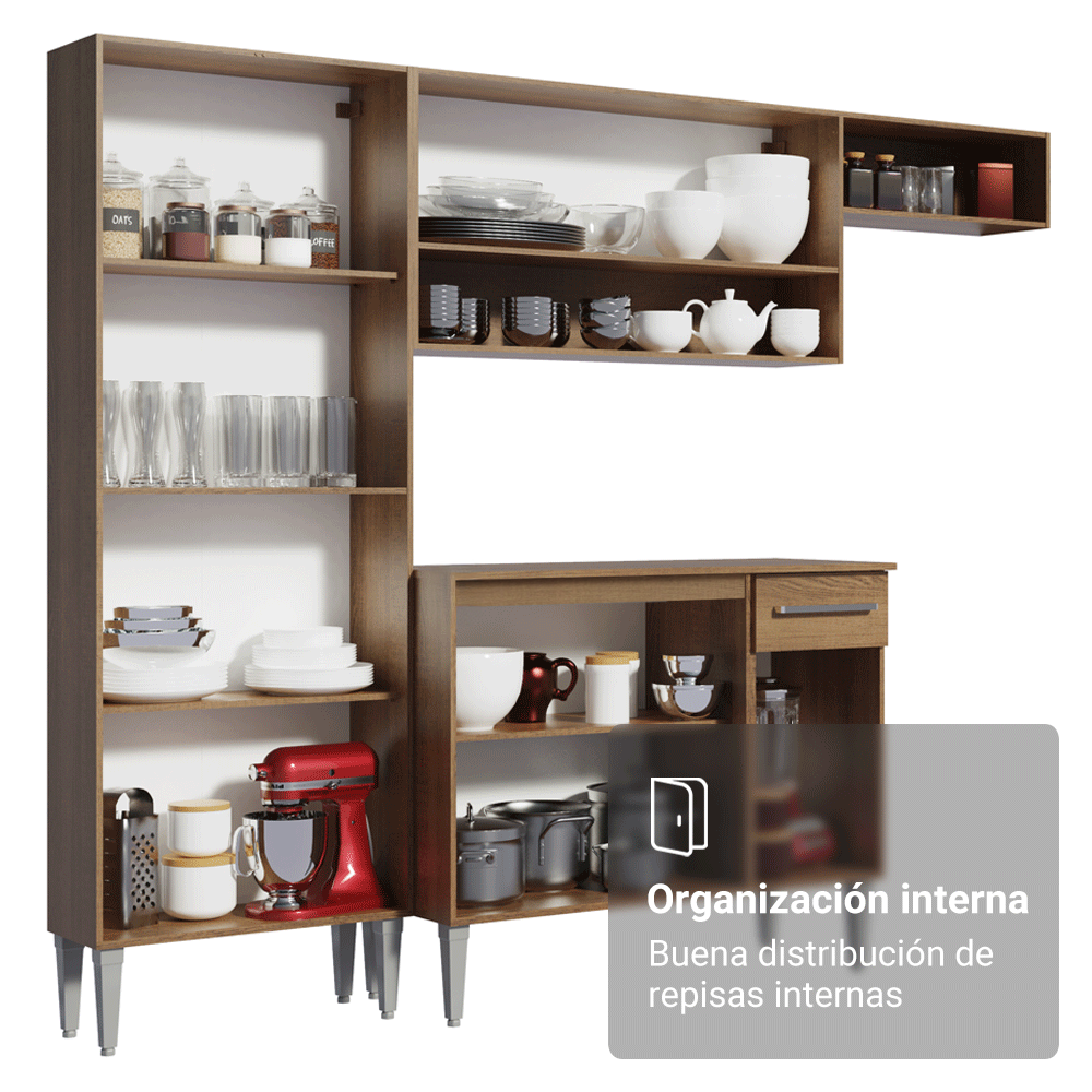 Cocina Integral Emilly 2.90 Metros Marrón/Negro 01