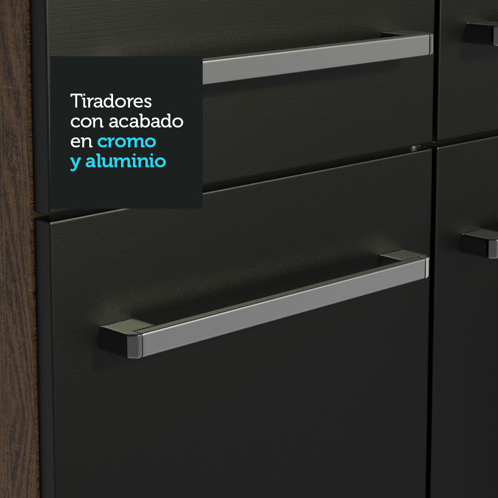 Cocina Integral Emilly 2.90 m con Mesón de Acero Marrón/Negro 08