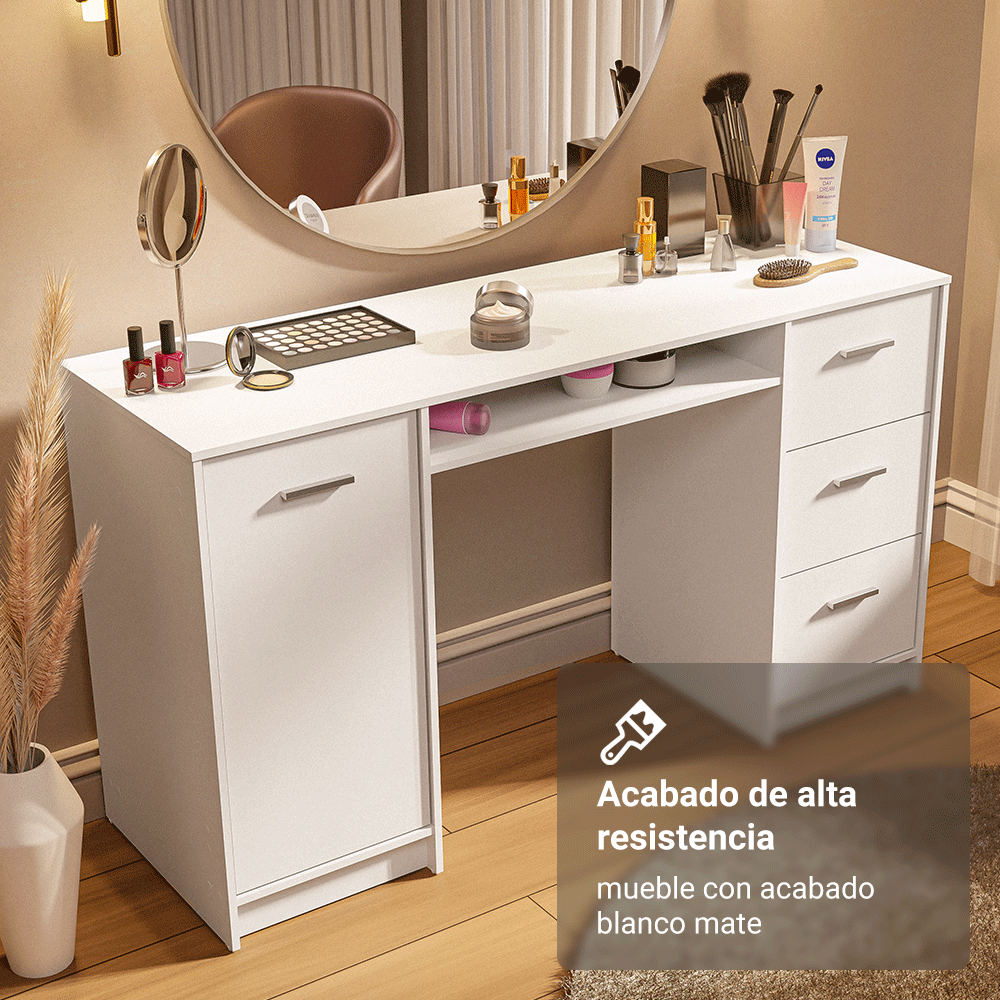 Tocador Maquillador Escritorio Madesa 1 Puerta 3 Cajones
