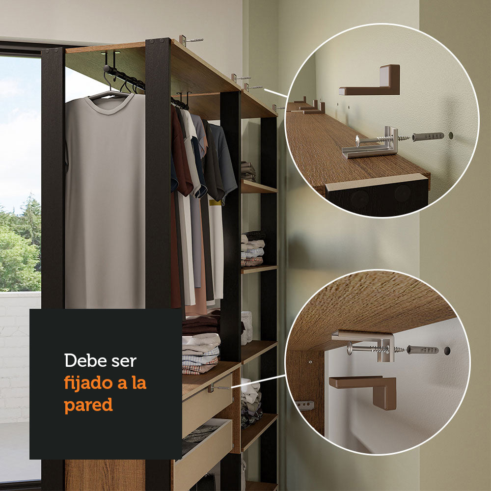 Clóset Modulado Abierto Valencia 4 Cajones 14 Niveles 180 cm x 258 cm x 45 cm Marrón/Negro 03