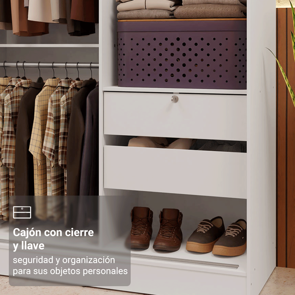 Closet Max 2 Puertas Corredizas 1 Espejo Blanco 183 cm x 119 cm x 54 cm
