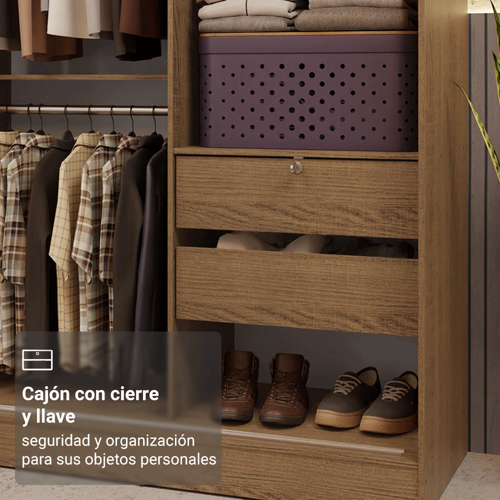 Closet Max 2 Puertas Corredizas 2 Cajones Marrón 183 cm x 119 cm x 54 cm