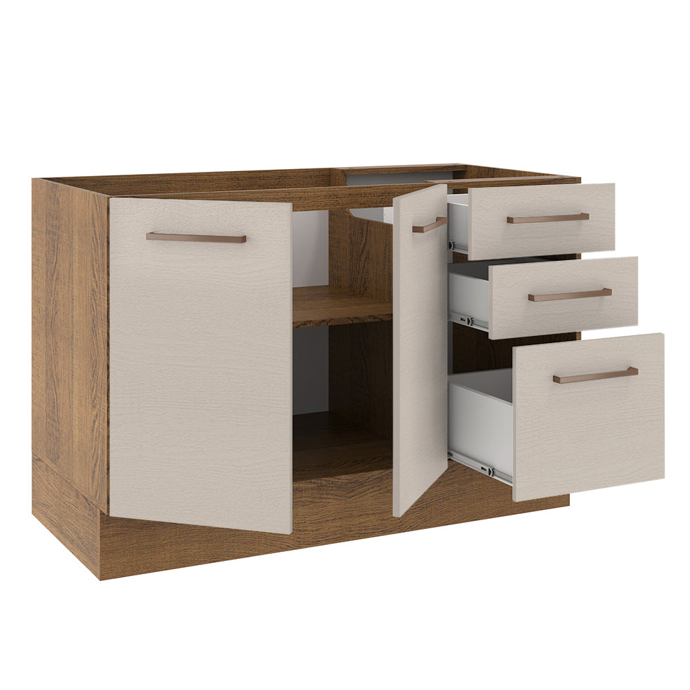 Mueble de Cocina Bajo Agata 1.20 m 2 Puertas 3 Cajones Marrón/Crema