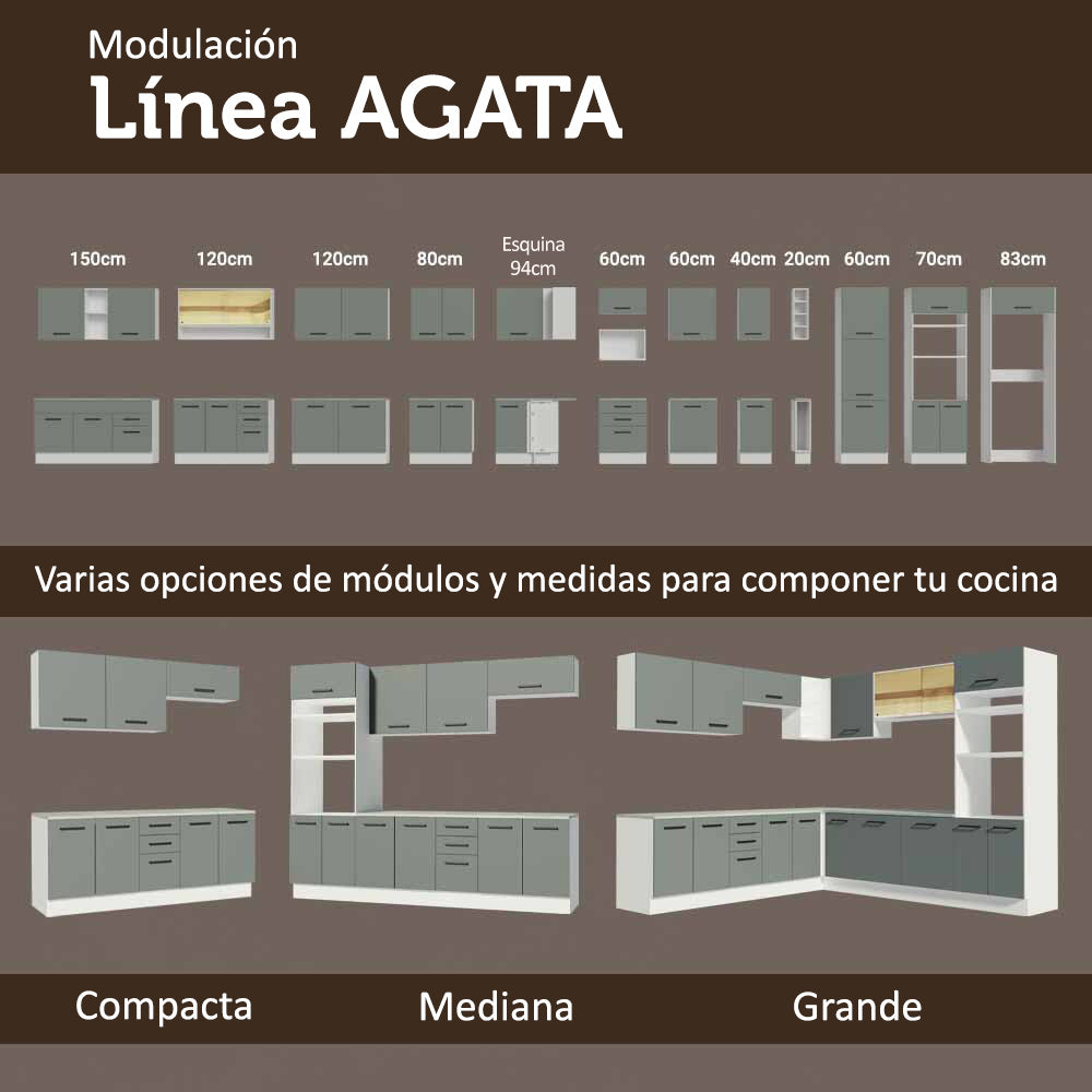 Mueble de Cocina Bajo Agata 1.20 m 2 Puertas 3 Cajones Blanco/Gris