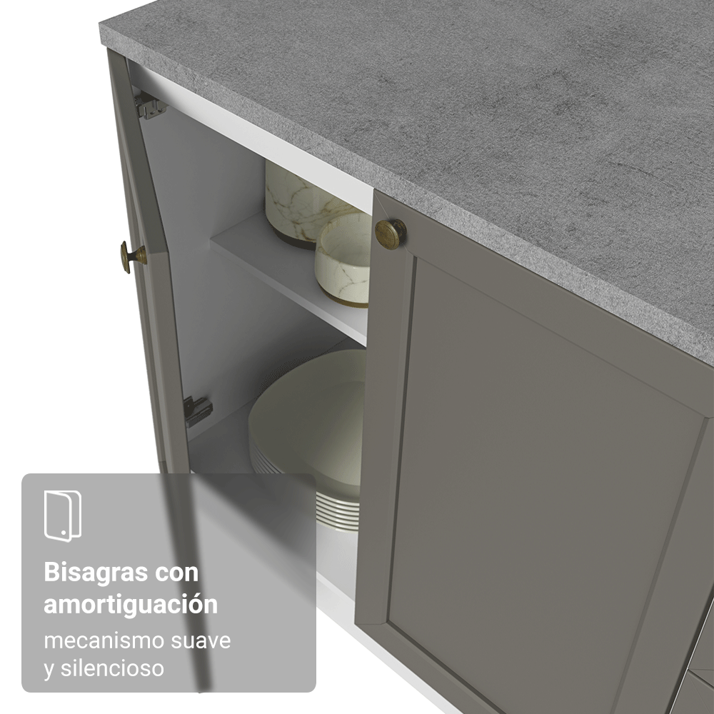 Mueble de Cocina Bajo Vik 1.20 m 2 Puertas 3 Cajones con Encimera Blanco/Gris