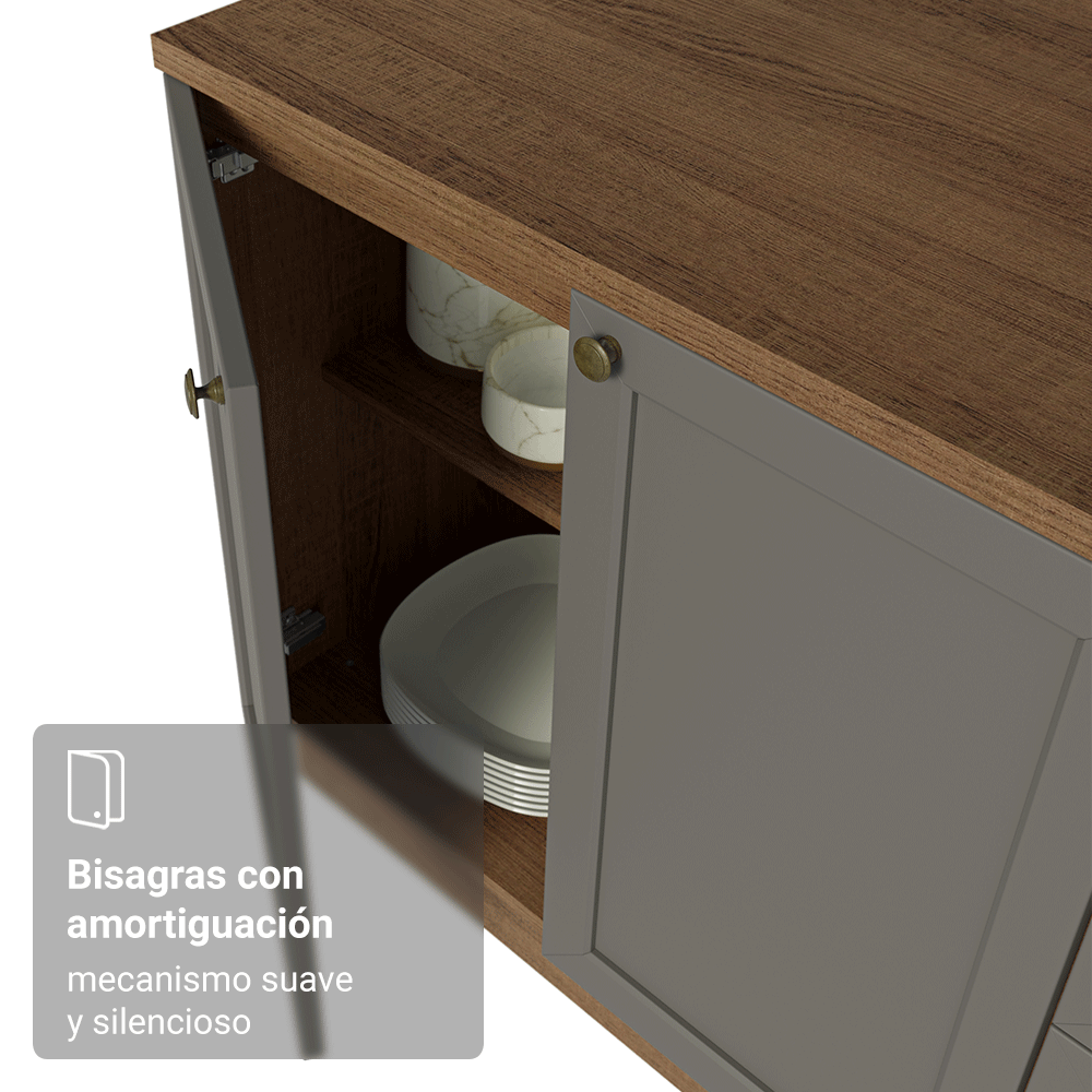 Mueble de Cocina Bajo Vik 1.20 m 2 Puertas 3 Cajones con Encimera Marrón/Gris