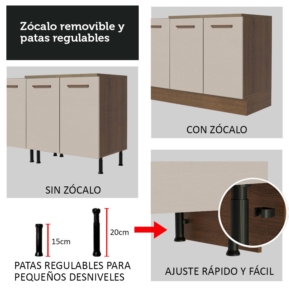 Mueble de Cocina Bajo Agata 80 cm 2 Cajones Marrón/Crema