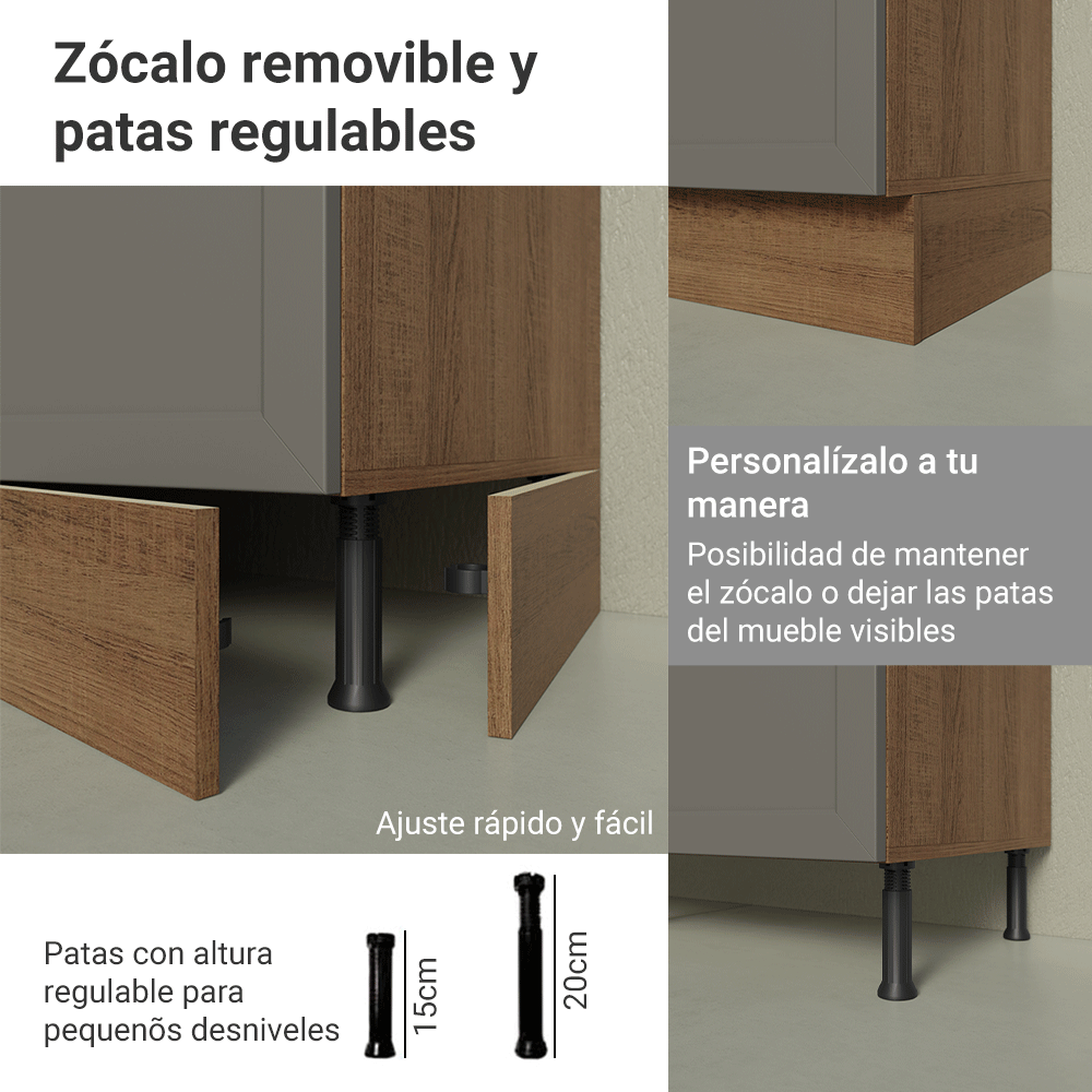 Mueble de Cocina Bajo Vik 80 cm 2 Cajones Marrón/Gris