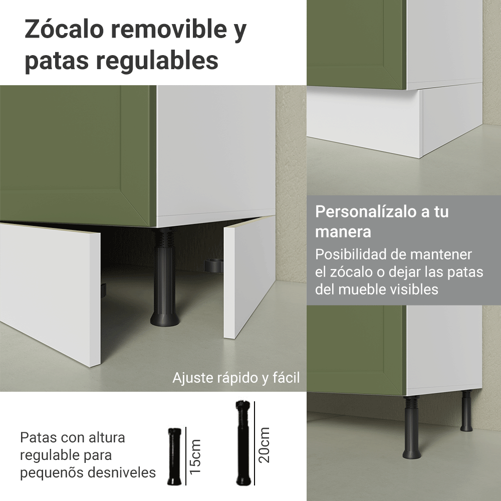 Mueble de Cocina Bajo Vik 80 cm 2 Cajones Blanco/Verde