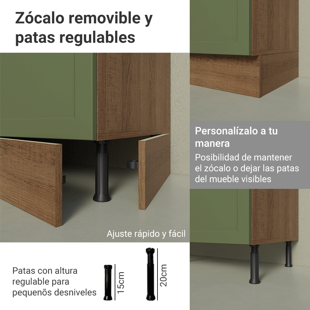 Mueble de Cocina Bajo Vik 80 cm 2 Cajones Marrón/Verde