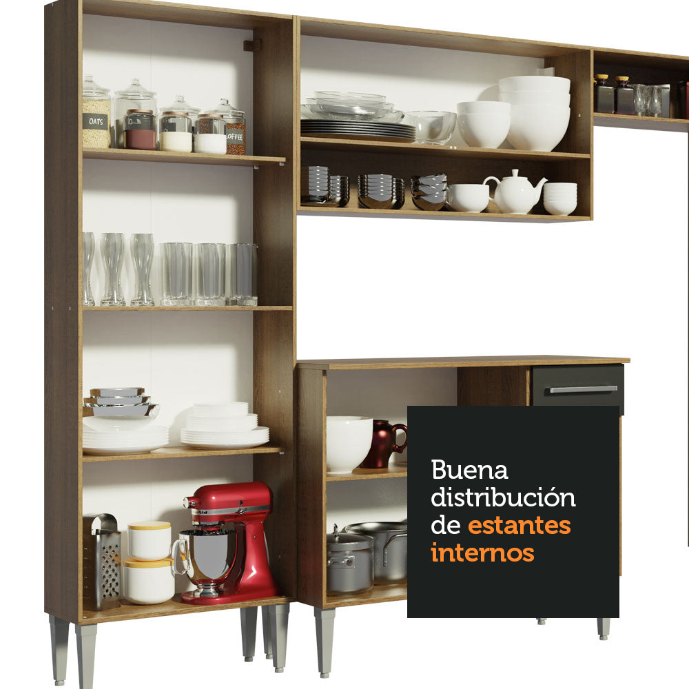 Cocina Integral Emilly 2.60 Metros Marrón/Negro 02
