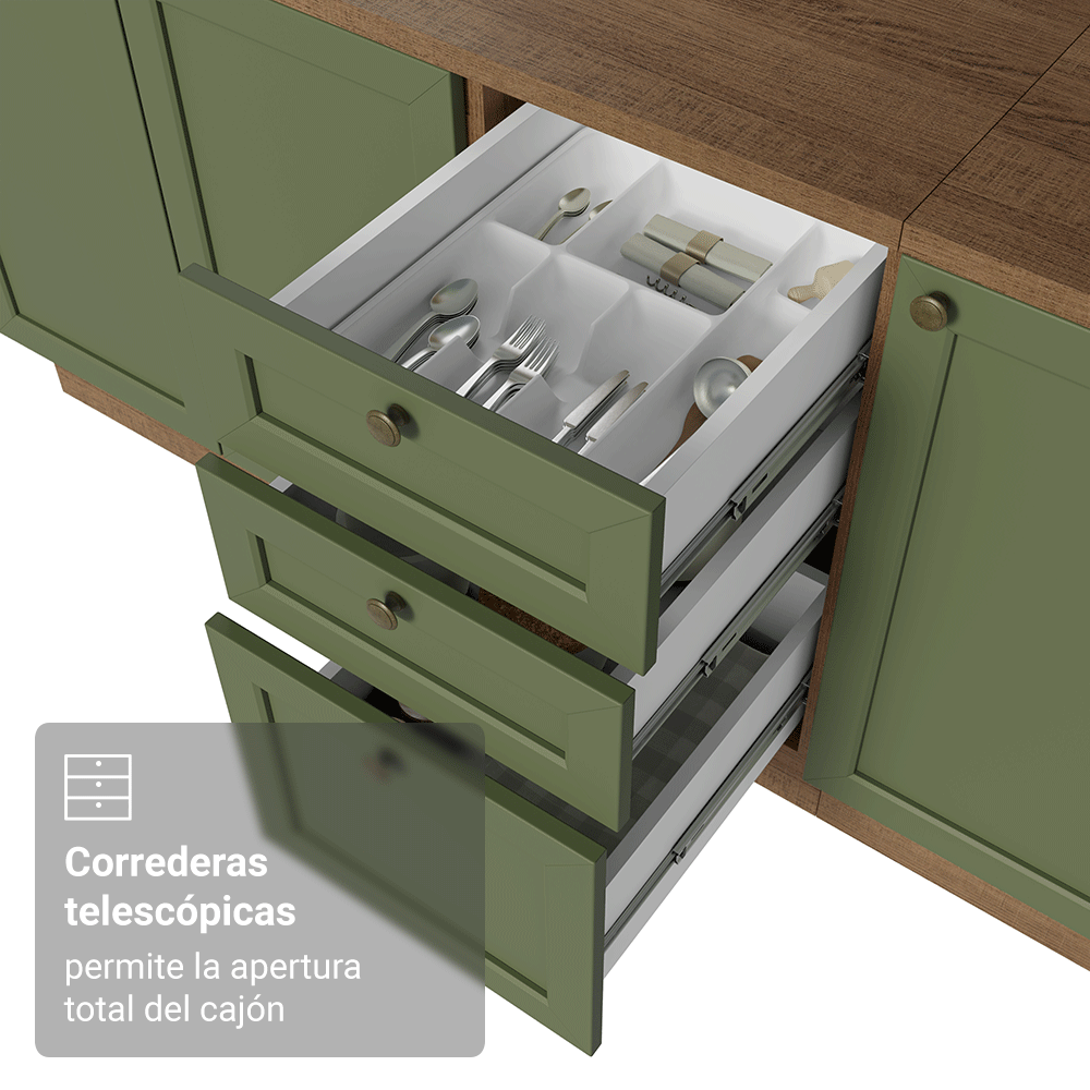 Cocina Integral Vik 2.70 Metros Marrón/Verde 02