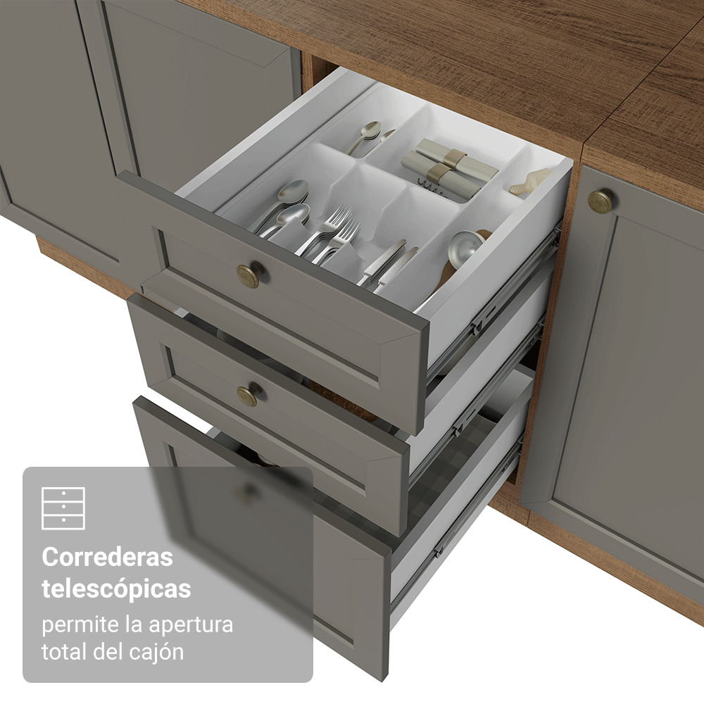 Cocina Integral Vik 2.80 m con Encimera MarrónGris 01
