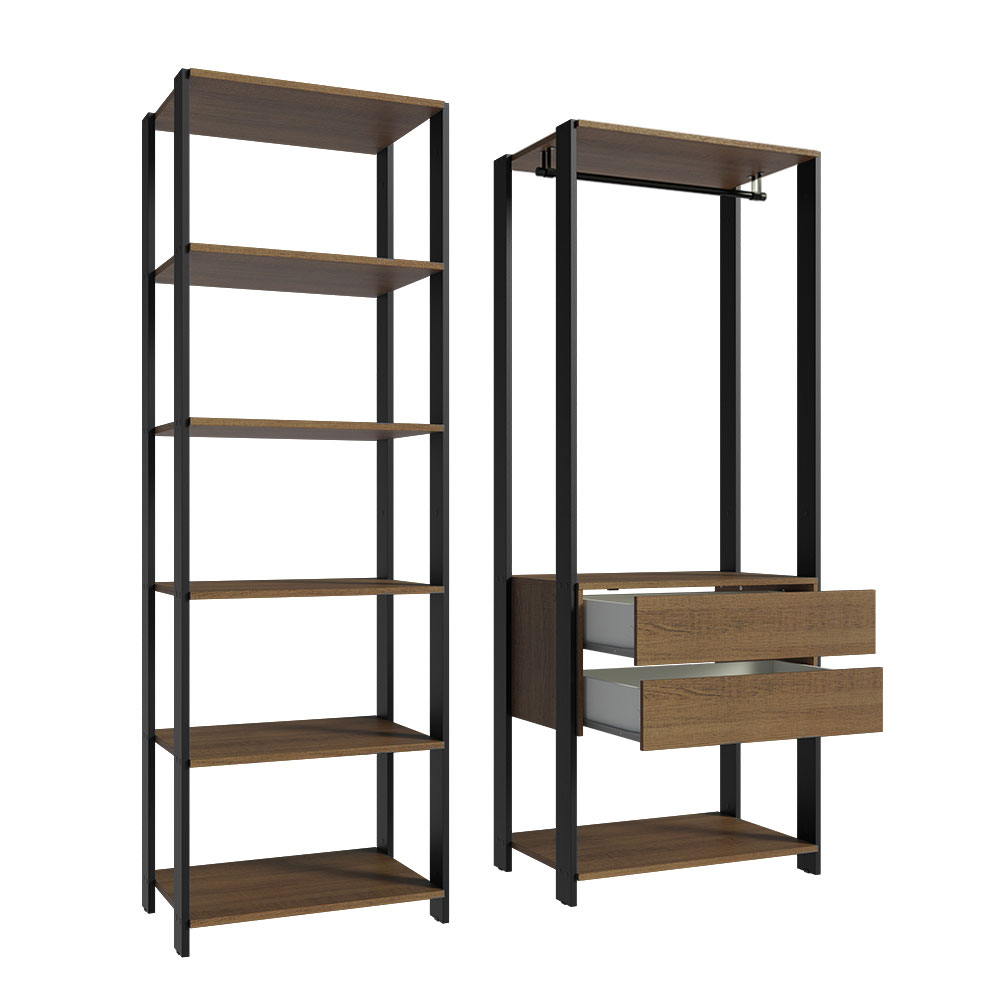 Clóset Modulado Abierto Valencia 2 Cajones 7 Niveles Marrón/Negro 180 cm x 129 cm x 45 cm